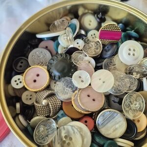 Tin Of Assorted  Unique Vintage Buttons Collection